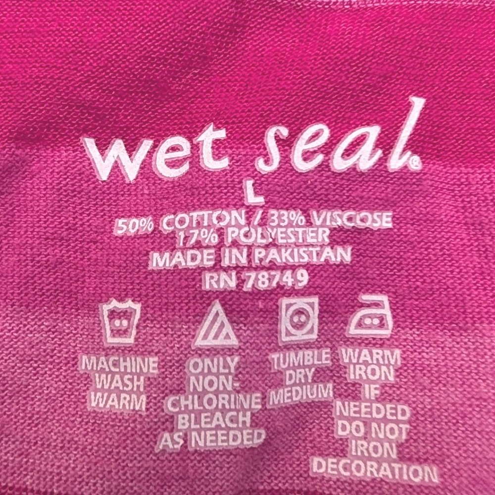 Y2K Wet Seal Striped Long Sleeve Tee Women Large Pink V-Neck Top - Picture 3 of 6